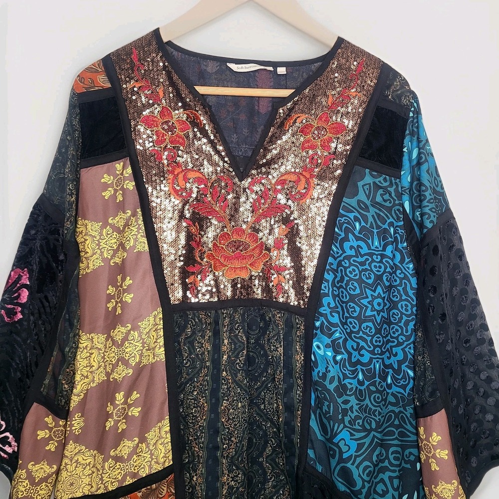 Soft Surroundings Adassa Tunic Dress Sequin Embroidered Burnout Artsy Boho 1X - Picture 3 of 6